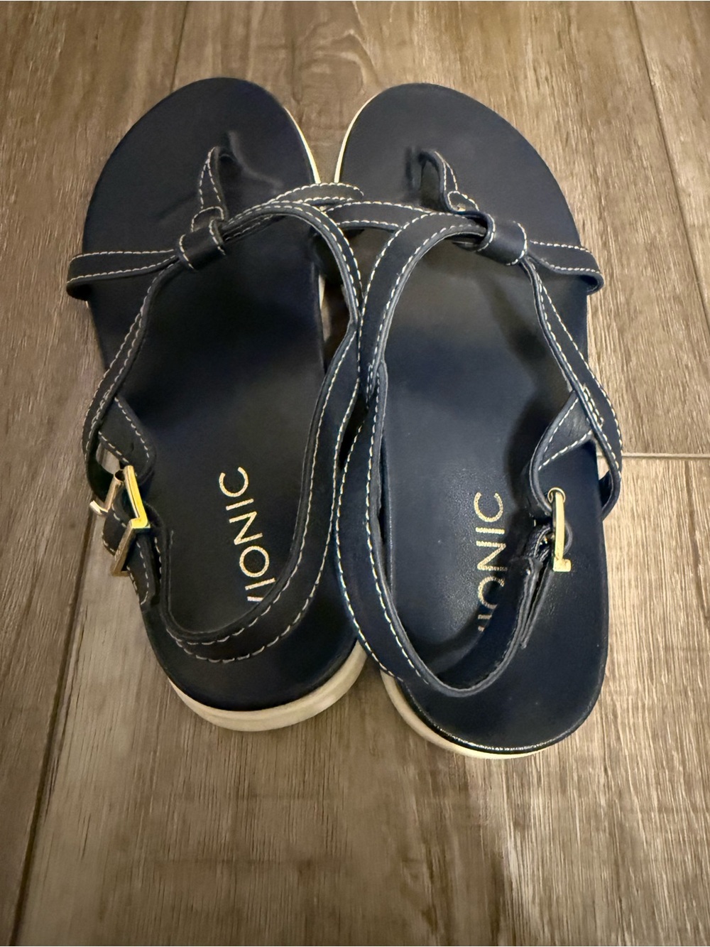 Vionic Navy Sandals with Gold Buckle - Picture 4 of 6